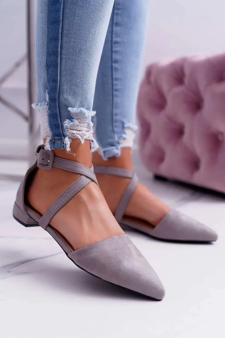 Damskie Boto Damskie Baleriny Szare Zamszowe W Szpic Medena