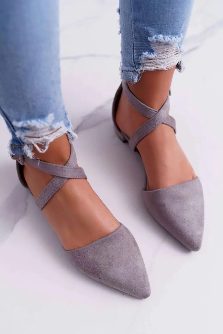 Damskie Boto Damskie Baleriny Szare Zamszowe W Szpic Medena