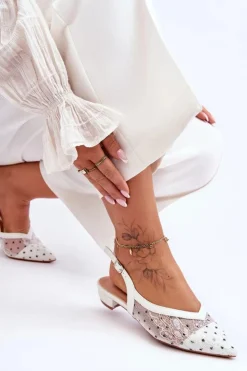 Outlet Boto Damskie Baleriny W Kropki Białe Adore