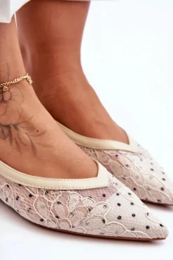 Damskie Boto Damskie Baleriny W Kropki Beżowe Adore