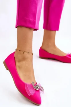 Damskie Boto Damskie Baleriny W Szpic Z Ozdobną Kokardą Fuksja Luminous