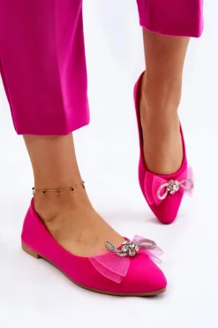 Damskie Boto Damskie Baleriny W Szpic Z Ozdobną Kokardą Fuksja Luminous