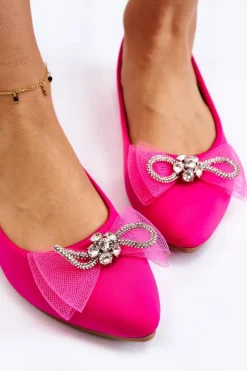 Damskie Boto Damskie Baleriny W Szpic Z Ozdobną Kokardą Fuksja Luminous