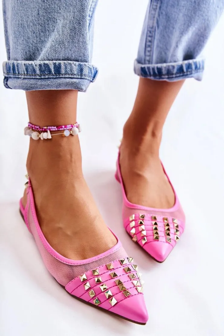 Damskie Boto Damskie Baleriny Z Ćwiekami Różowe Kinley