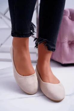 Damskie Boto Damskie Beżowe Baleriny Zamsz Mickey