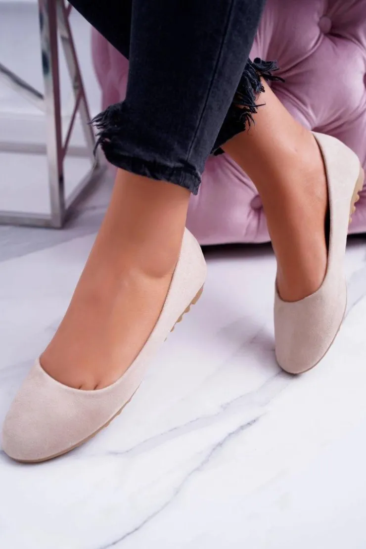 Damskie Boto Damskie Beżowe Baleriny Zamsz Mickey