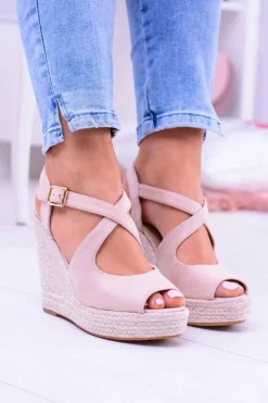 Boto Sandały Na Koturnie*Damskie Beżowe Sandały Na Koturnie Espadryle Elonore