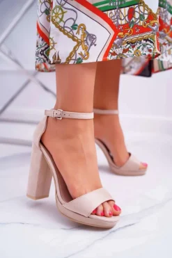 Hot Boto Damskie Beżowe Sandały Na Słupku Platforma Debora