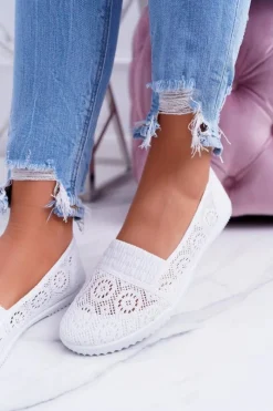 Online Boto Damskie Białe Koronkowe Balerinki Sensitive