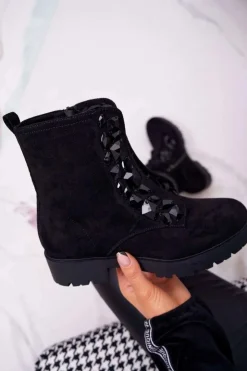 Hot Boto Damskie Botki Ciepłe Zamszowe Czarne Gerta