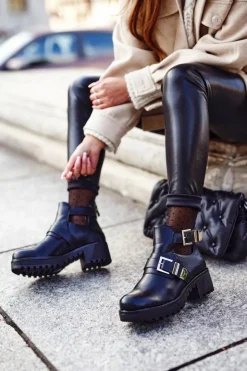 Clearance Boto Damskie Botki Czarne Klamry Frago