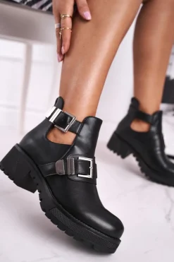 Clearance Boto Damskie Botki Czarne Klamry Frago