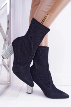 Sale Boto Damskie Botki Czarne Na Słupku Zamszowe Hendo