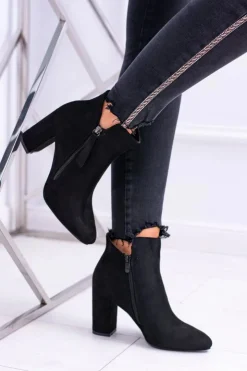 Boto Damskie Botki Czarne na Słupku Zamszowe Egida