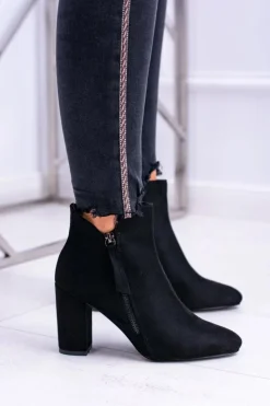 Boto Damskie Botki Czarne na Słupku Zamszowe Egida