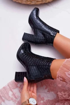 Boto Botki Na Słupku|Botki Zimowe Damskie*Damskie Botki Czarne Skóra Krokodyla Crocodil