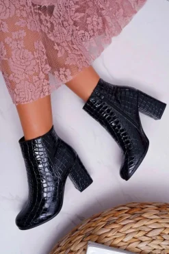 Boto Botki Na Słupku|Botki Zimowe Damskie*Damskie Botki Czarne Skóra Krokodyla Crocodil
