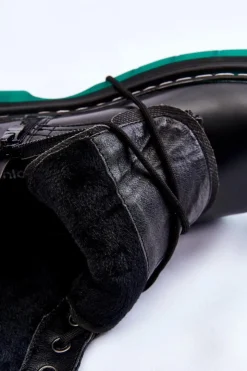 Damskie Evento Damskie Botki Glany Sznurowane Z Zieloną Podeszwą Czarne Trinah