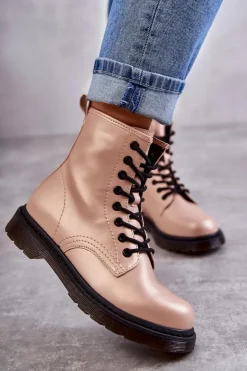 Boto Botki Sznurowane|Botki Zimowe Damskie*Damskie Botki Glany Wiązane Różowe Lavita