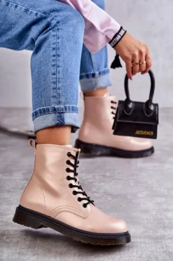 Boto Botki Sznurowane|Botki Zimowe Damskie*Damskie Botki Glany Wiązane Różowe Lavita