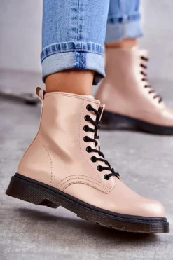 Boto Botki Sznurowane|Botki Zimowe Damskie*Damskie Botki Glany Wiązane Różowe Lavita