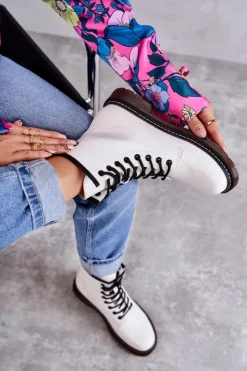 Discount Boto Damskie Botki Glany Wiązane Białe Lavita