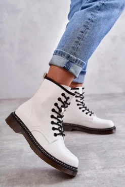 Discount Boto Damskie Botki Glany Wiązane Białe Lavita