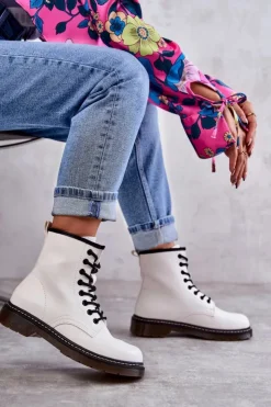 Discount Boto Damskie Botki Glany Wiązane Białe Lavita