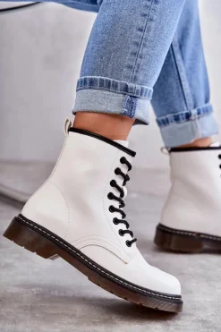 Discount Boto Damskie Botki Glany Wiązane Białe Lavita