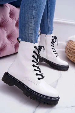 Damskie buty S.Barski Botki Sznurowane|Botki Zimowe Damskie*Damskie Botki Glany Workery Białe Barski 56-5