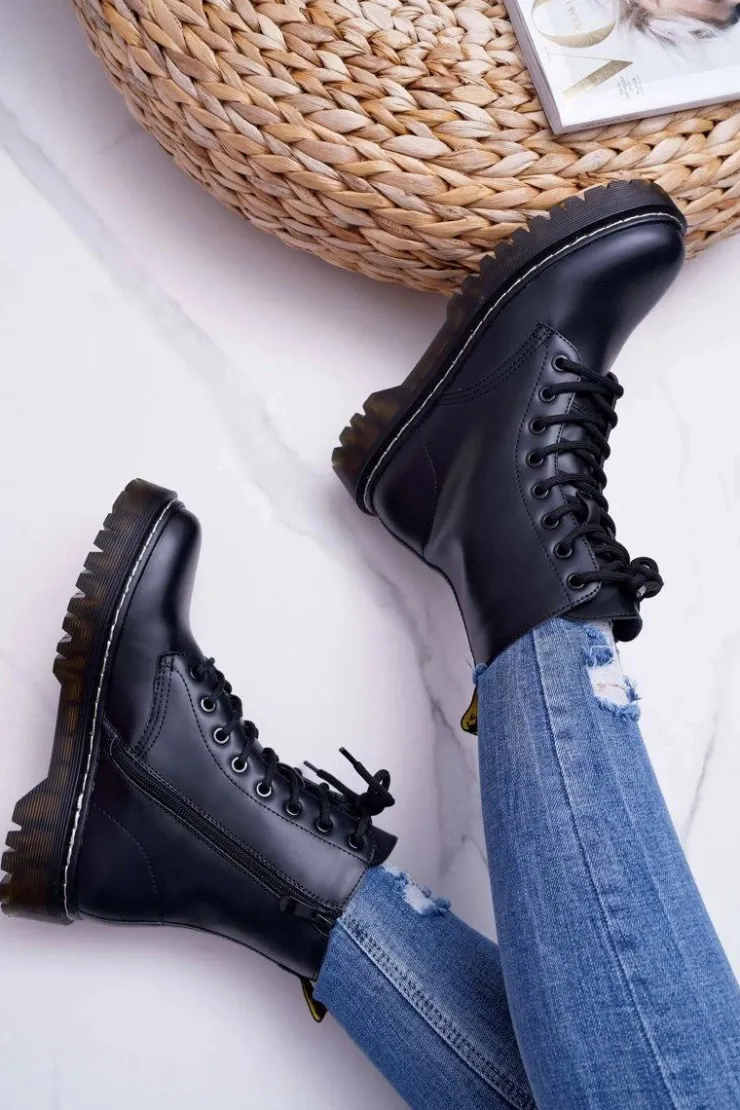 Sale Damskie buty S.Barski Damskie Botki Glany Workery Czarne Barski 56-5