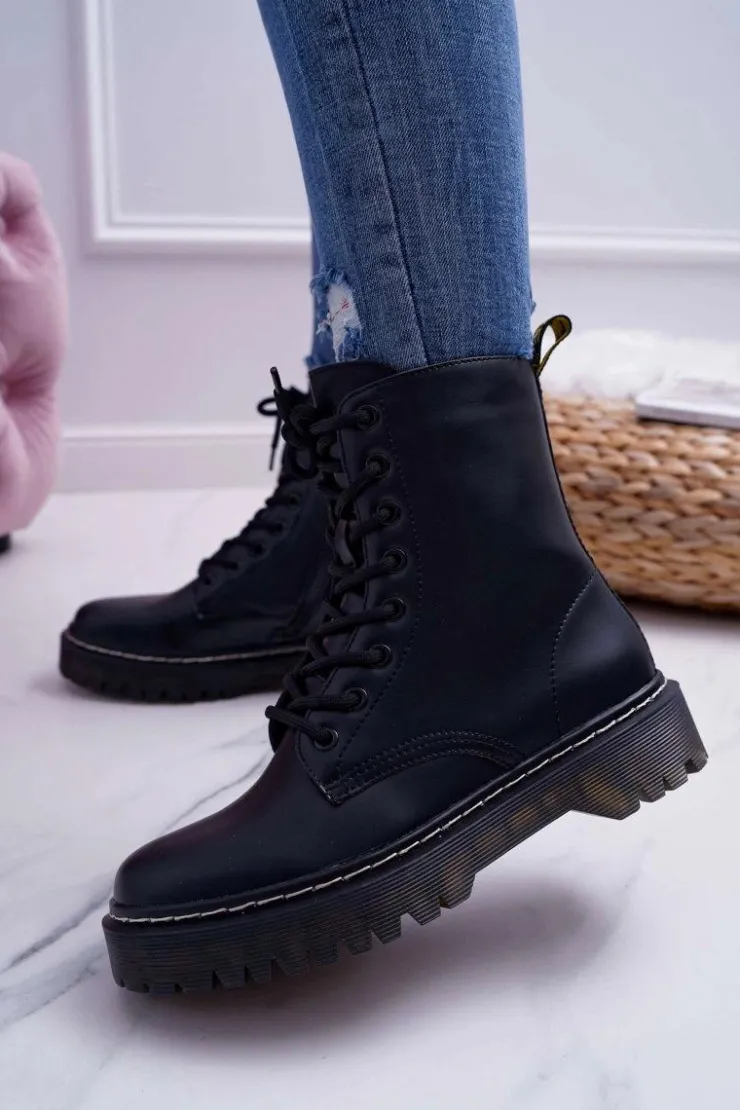 Sale Damskie buty S.Barski Damskie Botki Glany Workery Czarne Barski 56-5