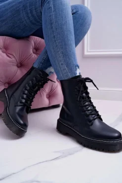 Sale Damskie buty S.Barski Damskie Botki Glany Workery Czarne Barski 56-5