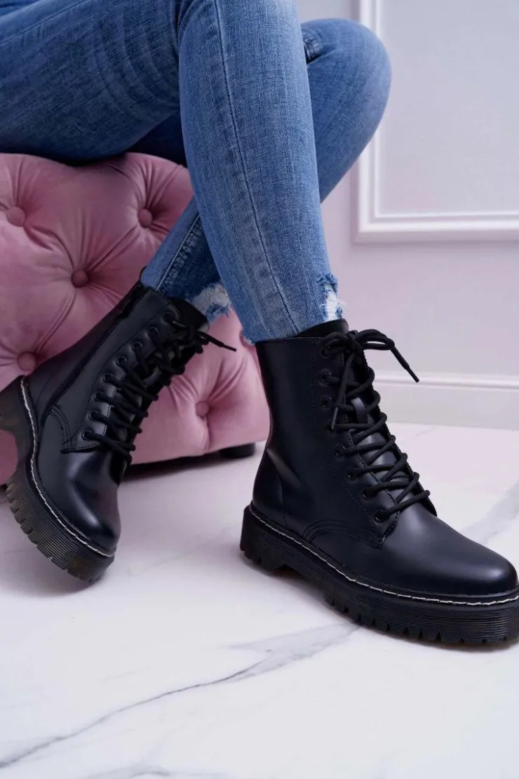 Sale Damskie buty S.Barski Damskie Botki Glany Workery Czarne Barski 56-5