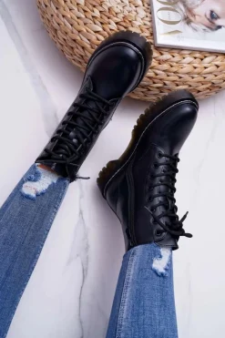 Sale Damskie buty S.Barski Damskie Botki Glany Workery Czarne Barski 56-5