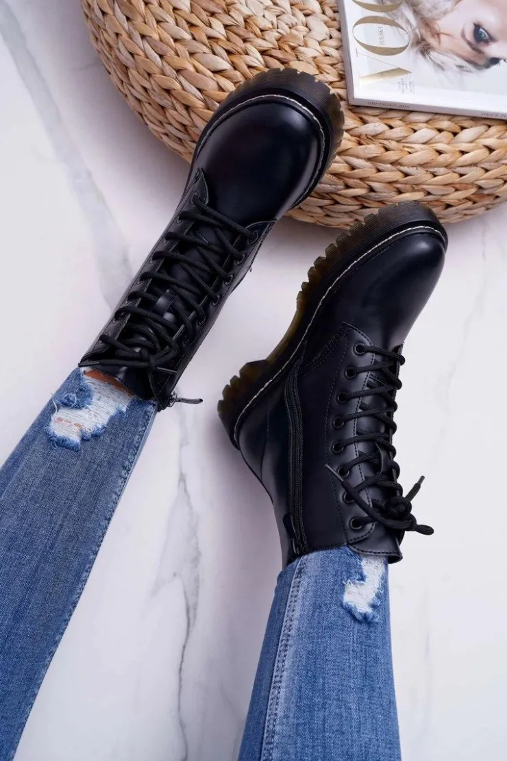 Sale Damskie buty S.Barski Damskie Botki Glany Workery Czarne Barski 56-5