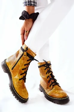 Sale Maciejka Damskie Botki Glany Workery Żółte 01609-47