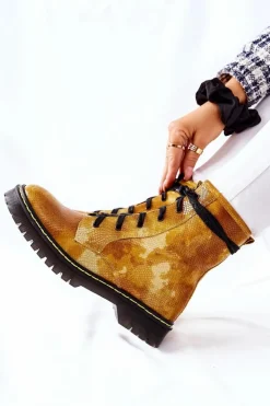 Sale Maciejka Damskie Botki Glany Workery Żółte 01609-47