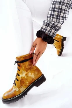 Sale Maciejka Damskie Botki Glany Workery Żółte 01609-47