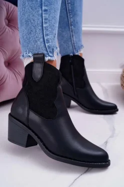 Damskie Damskie buty S.Barski Damskie Botki Kowbojki Czarne Barski 30-20