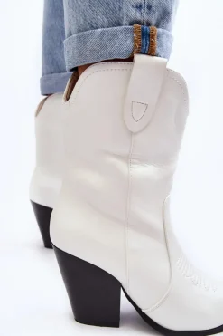 Boto Botki Na Słupku|Botki Na Obcasie*Damskie Botki Kowbojki Na Obcasie Białe Melaitia