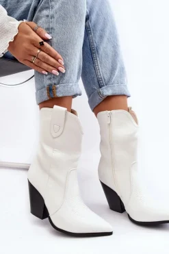 Boto Botki Na Słupku|Botki Na Obcasie*Damskie Botki Kowbojki Na Obcasie Białe Melaitia