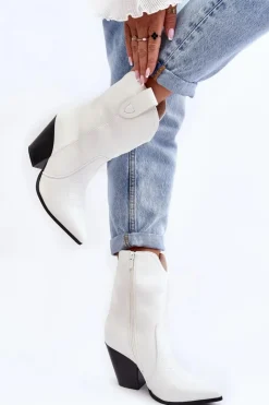 Boto Botki Na Słupku|Botki Na Obcasie*Damskie Botki Kowbojki Na Obcasie Białe Melaitia