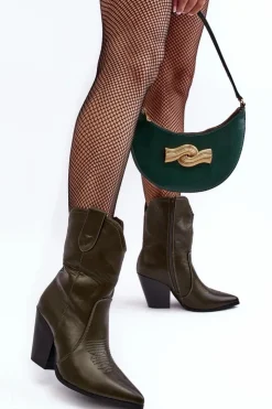 Damskie Boto Damskie Botki Kowbojki Na Obcasie Ciemnozielone Melaitia