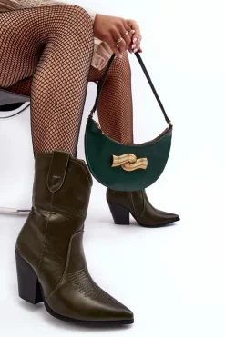 Damskie Boto Damskie Botki Kowbojki Na Obcasie Ciemnozielone Melaitia