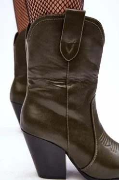 Damskie Boto Damskie Botki Kowbojki Na Obcasie Ciemnozielone Melaitia