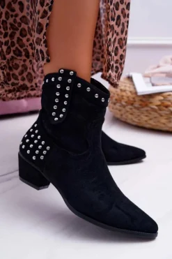 Damskie Boto Damskie Botki Kowbojki Płaski Obcas Czarne Fine