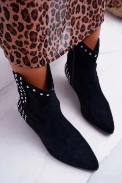 Damskie Boto Damskie Botki Kowbojki Płaski Obcas Czarne Fine