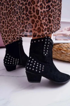 Damskie Boto Damskie Botki Kowbojki Płaski Obcas Czarne Fine