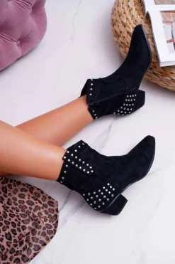Damskie Boto Damskie Botki Kowbojki Płaski Obcas Czarne Fine
